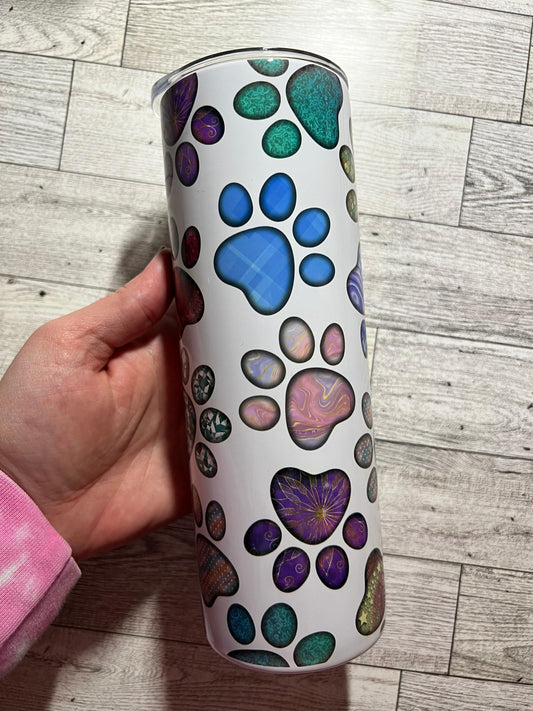 Ready to Ship! Paw Prints 20 oz Sublimation Insulated Tumbler - Ladybug Designs, DIY Lifestyle