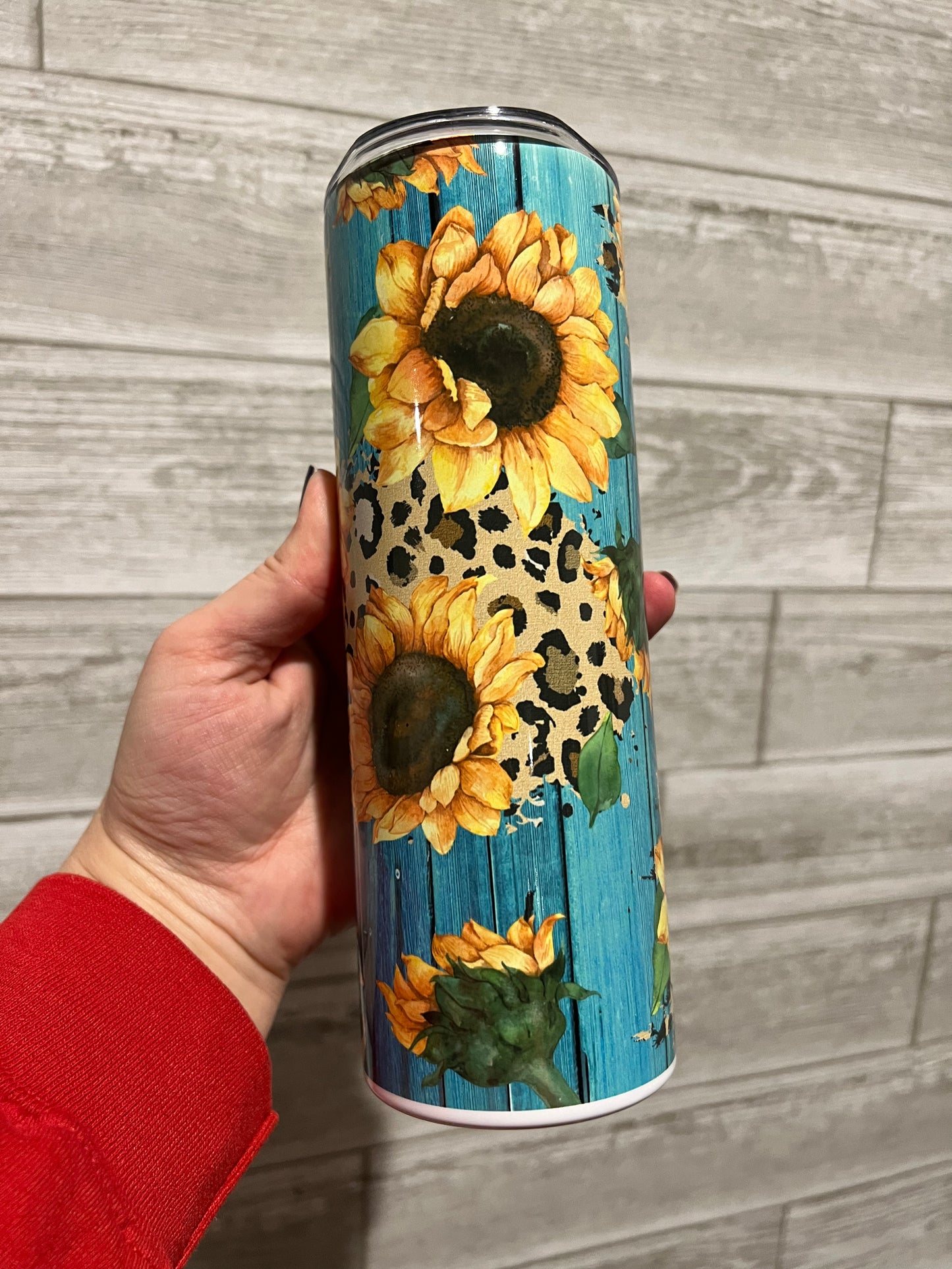 Teal Leopard Sunflowers 20 oz Sublimation Insulated Tumbler