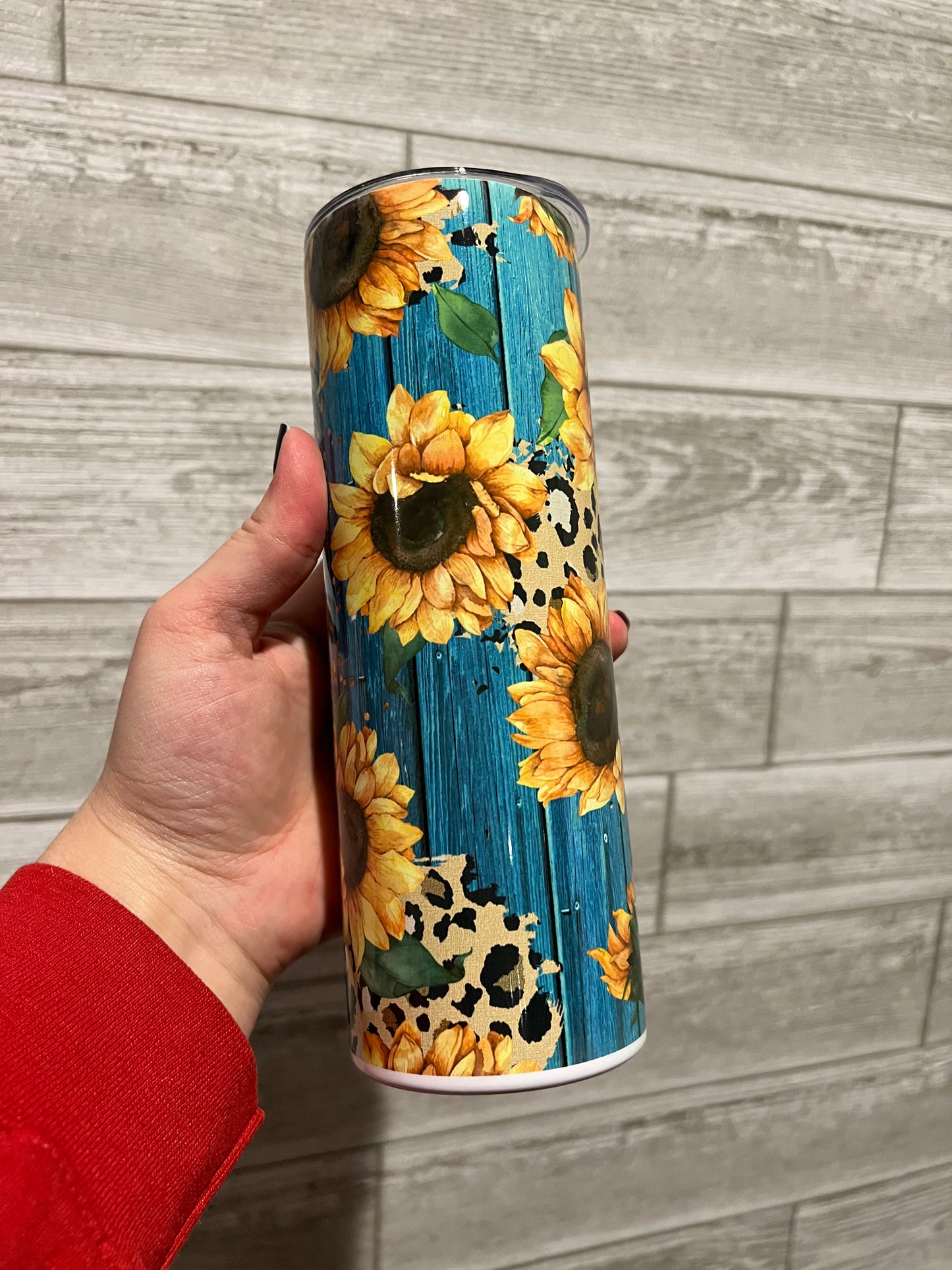 Teal Leopard Sunflowers 20 oz Sublimation Insulated Tumbler