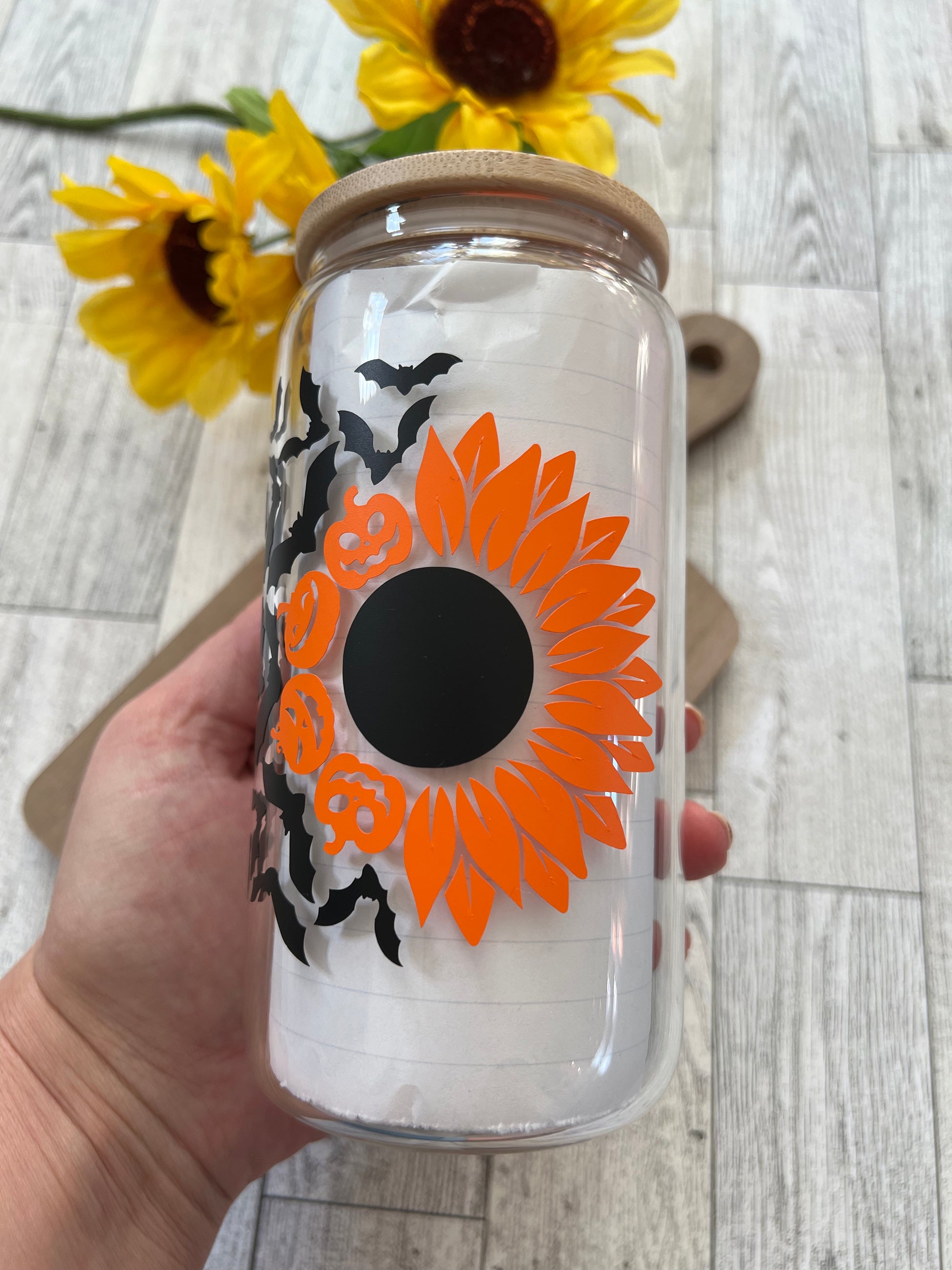 Ready to Ship! Sunflower Bats 16 oz Beer Can Glass - Ladybug Designs, DIY Lifestyle