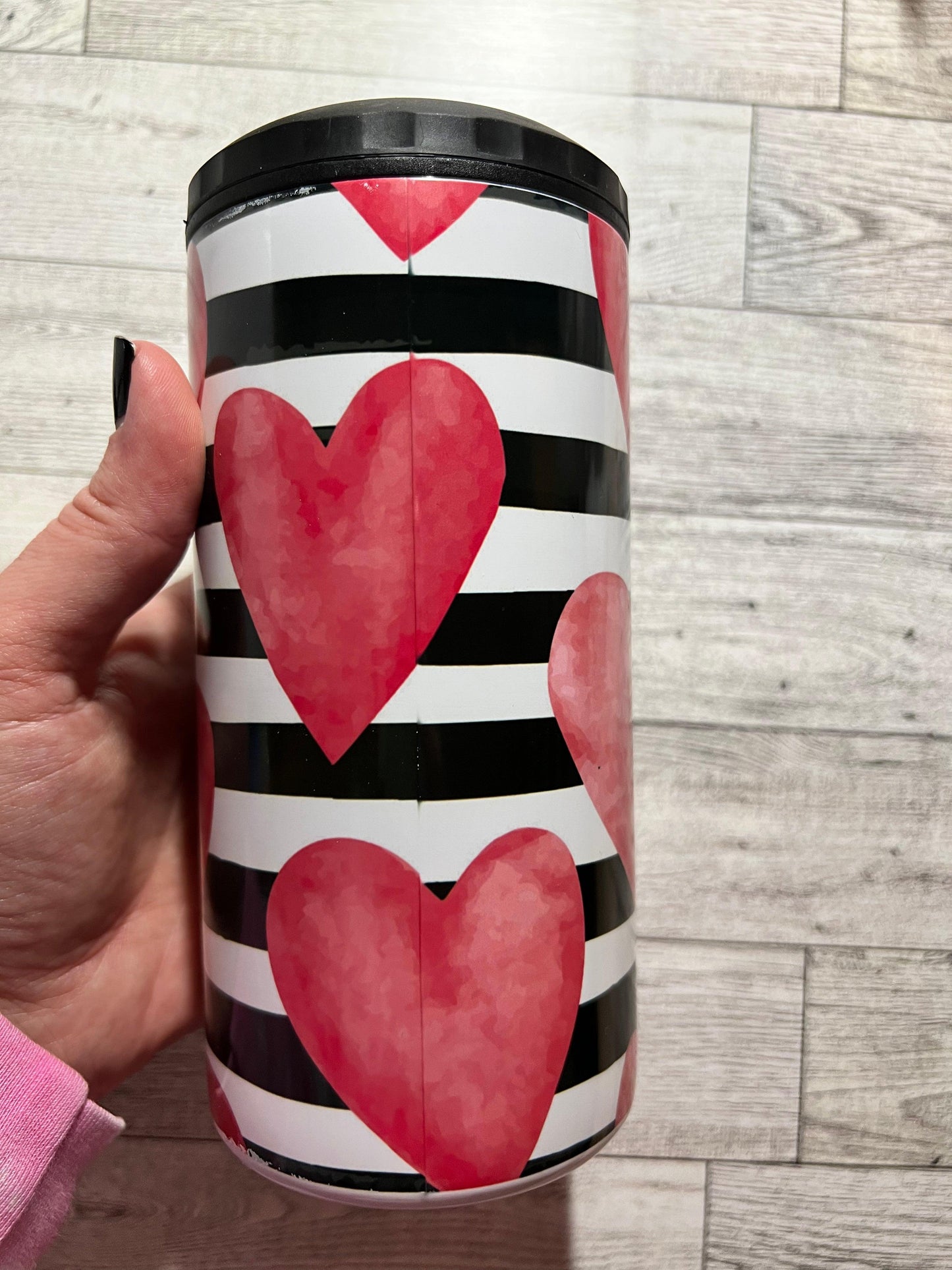 Ready to Ship! 4 in 1 Striped Pink Heart Sublimation Can Cooler - Ladybug Designs, DIY Lifestyle