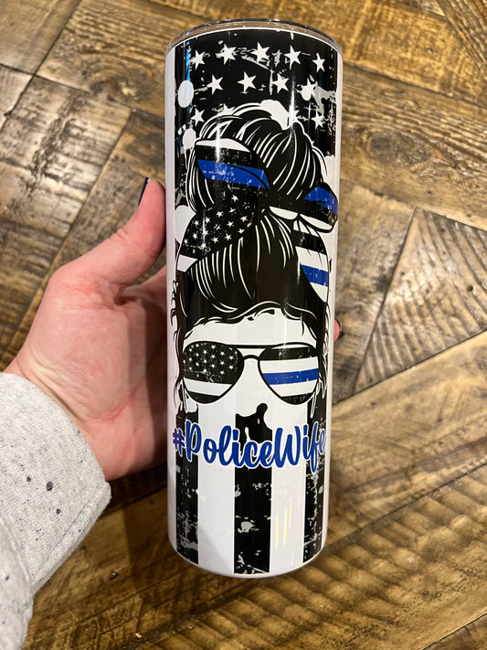 Ready to Ship! Police Wife 20 oz Sublimation Insulated Tumbler - Ladybug Designs, DIY Lifestyle