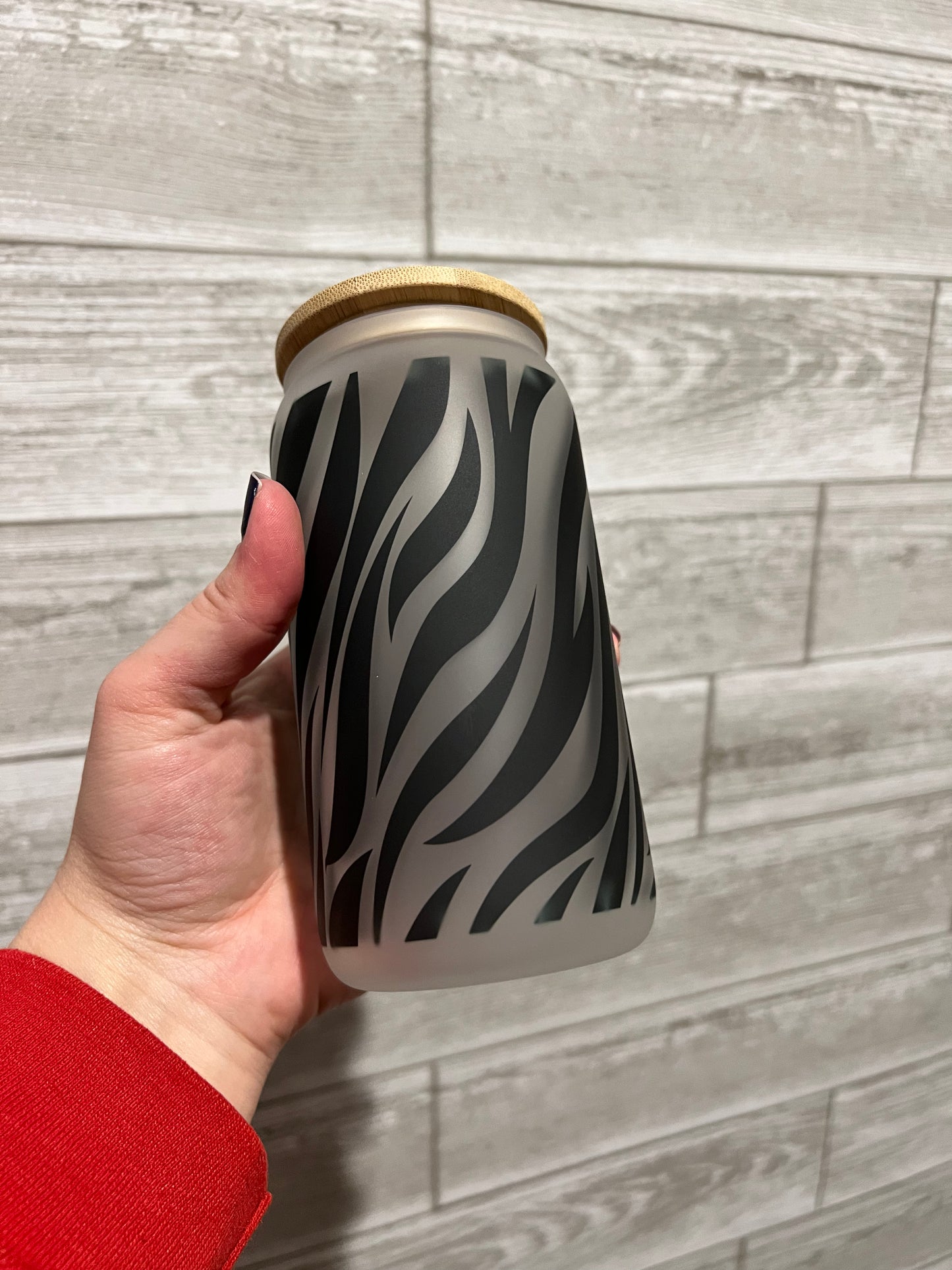 Zebra Print Frosted 16 oz Beer Can Glass