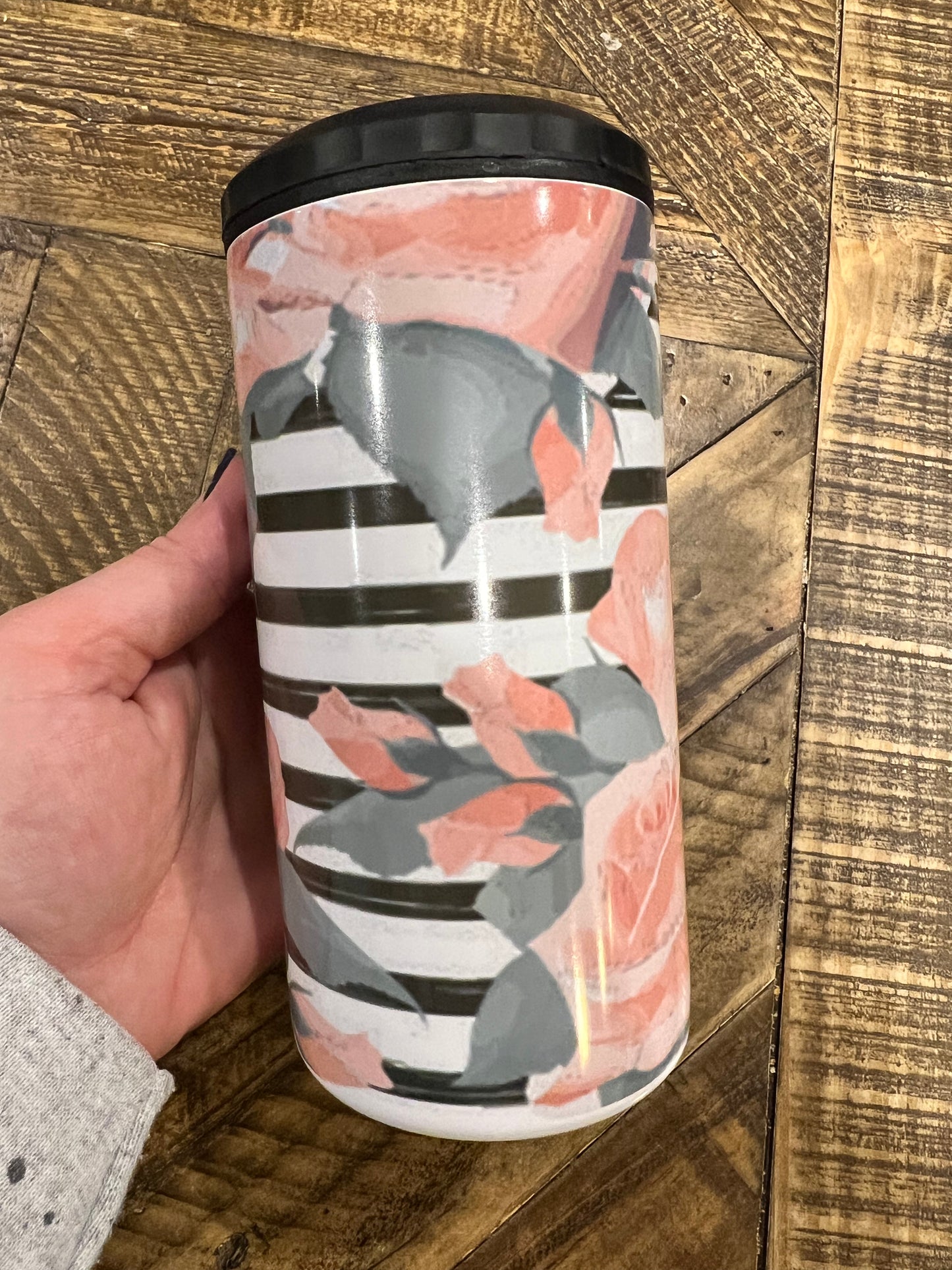 Ready to Ship! Striped Roses 4 in 1 Sublimation Can Cooler - Ladybug Designs, DIY Lifestyle