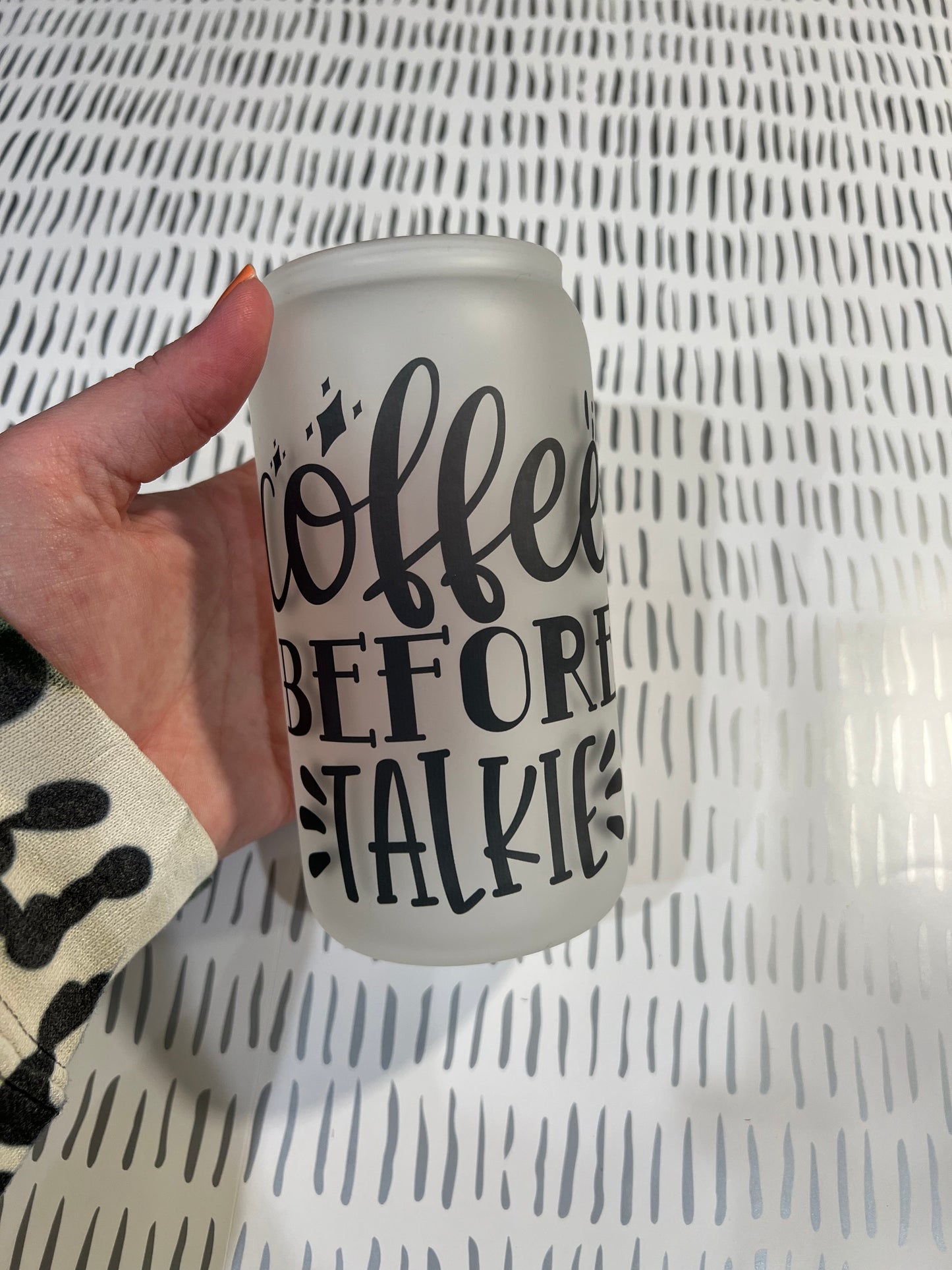 Ready to Ship! Coffee Before Talkie Frosted 16 oz Beer Can Glass - Ladybug Designs, DIY Lifestyle