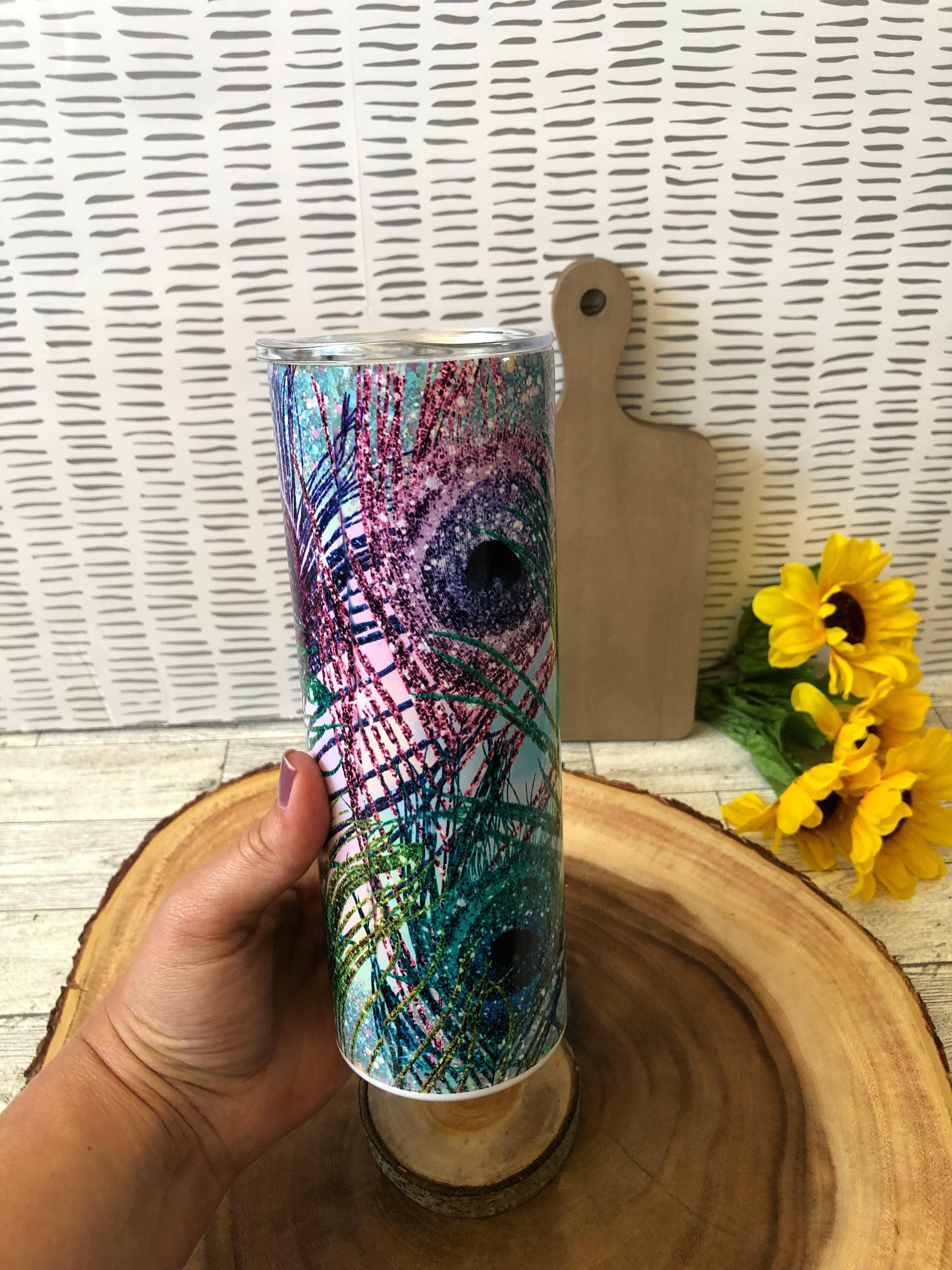 Ready to Ship! Peacock 20 oz Sublimation Insulated Tumbler - Ladybug Designs, DIY Lifestyle