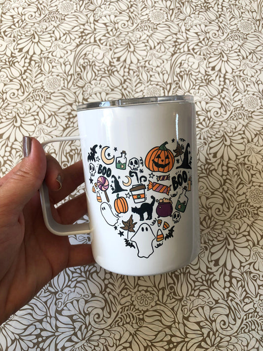 Ready to Ship! Halloween Heart 10 oz Sublimation Insulated Coffee/Camp Mug - Ladybug Designs, DIY Lifestyle