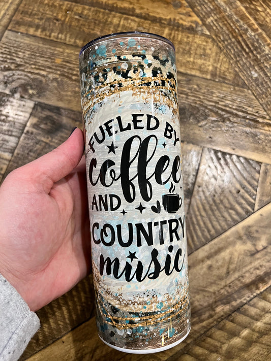 Ready to Ship! Fueled by Coffee & County Music 20 oz Sublimation Insulated Tumbler - Ladybug Designs, DIY Lifestyle