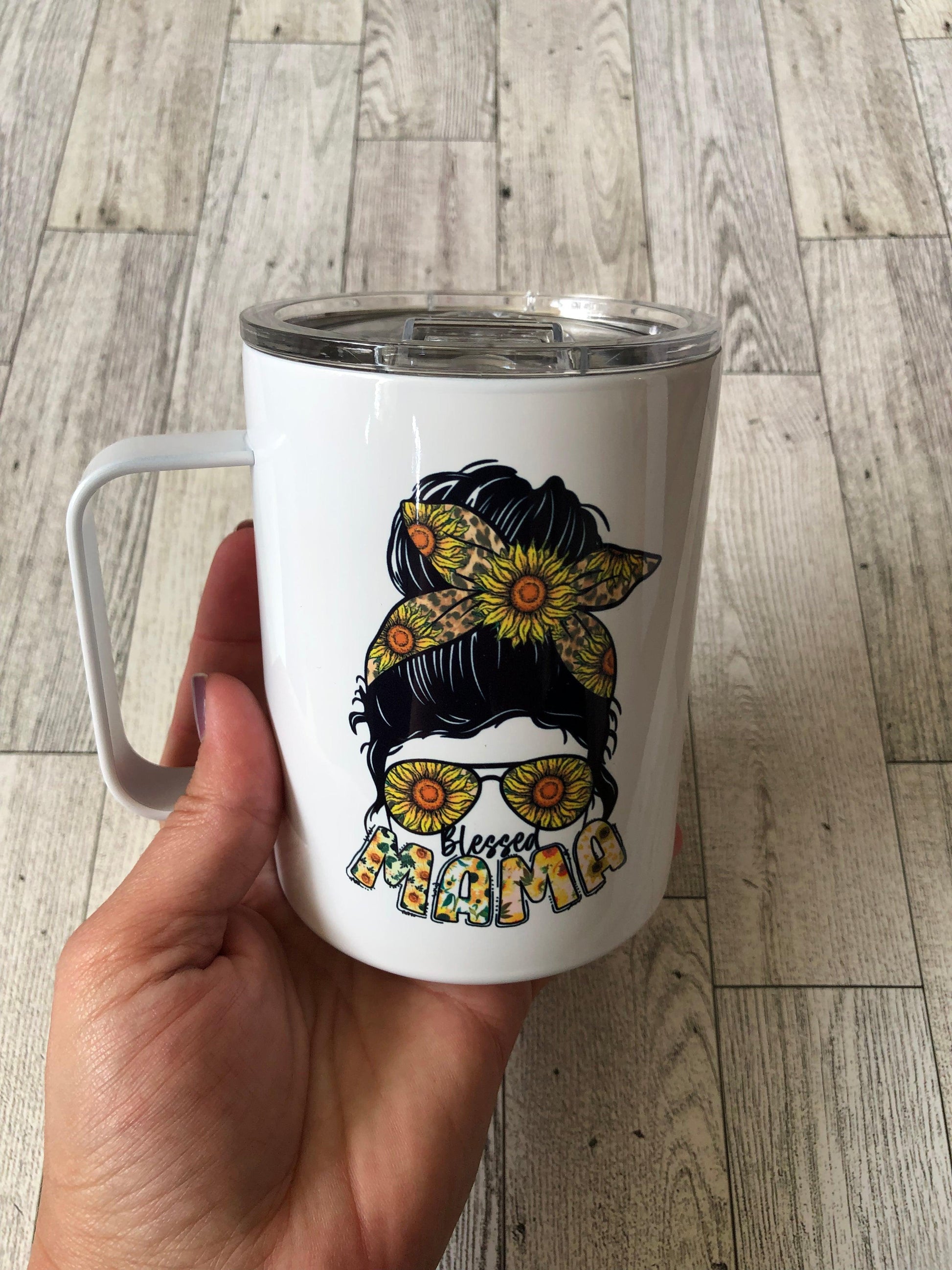 Ready to Ship! Messy Bun Blessed Mama 10 oz Coffee Mug - Ladybug Designs, DIY Lifestyle