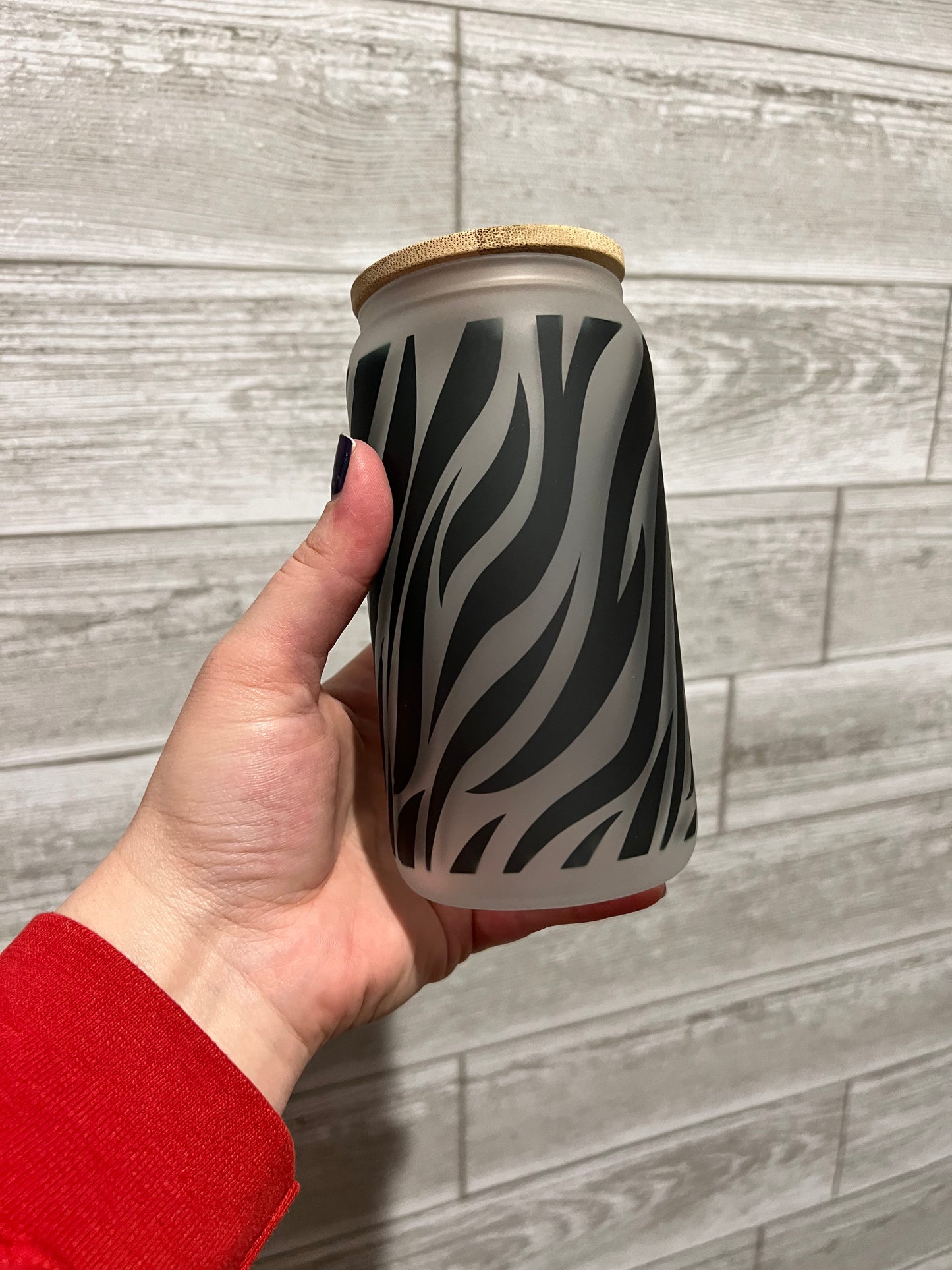 Zebra Print Frosted 16 oz Beer Can Glass