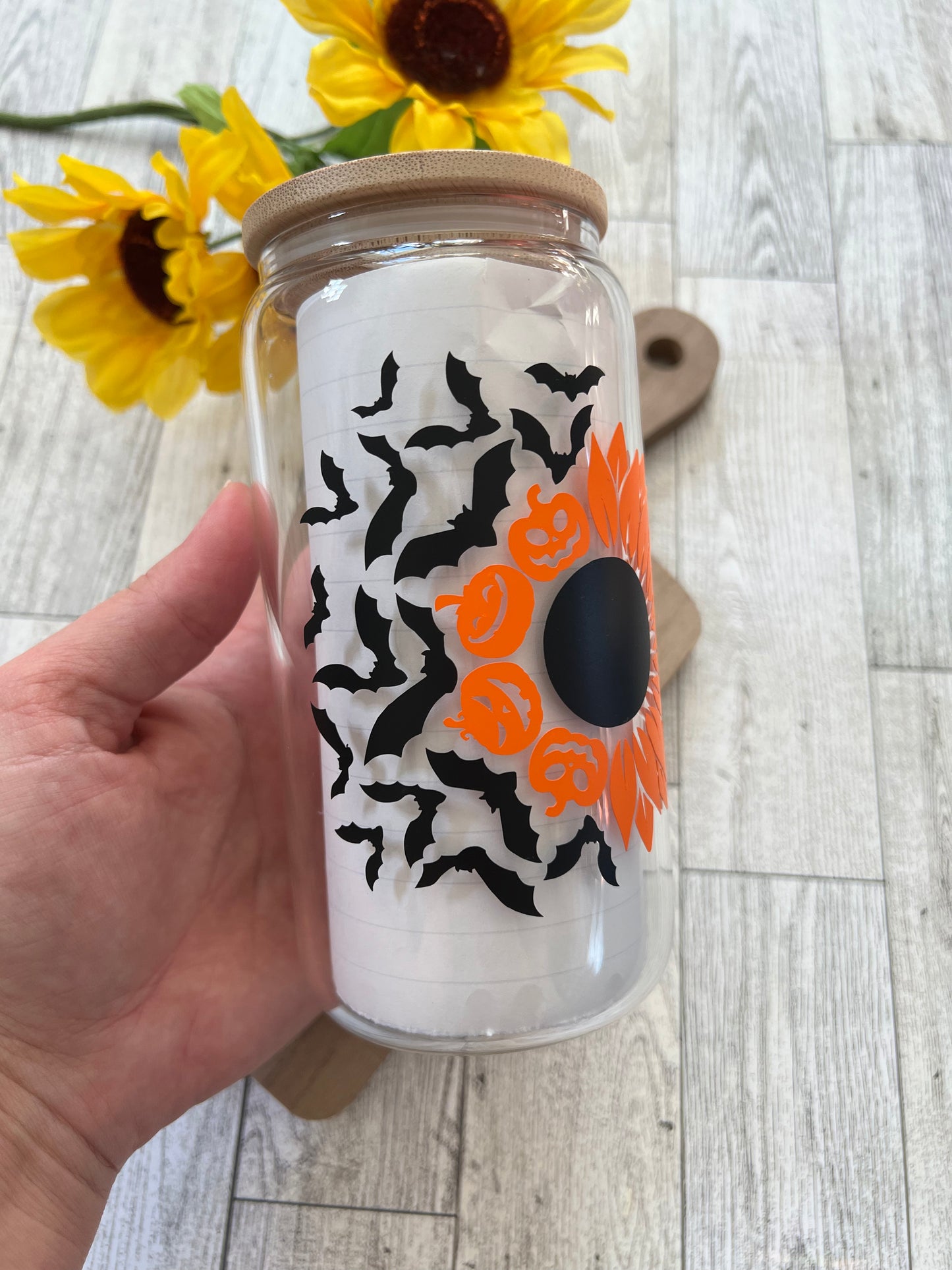 Ready to Ship! Sunflower Bats 16 oz Beer Can Glass - Ladybug Designs, DIY Lifestyle