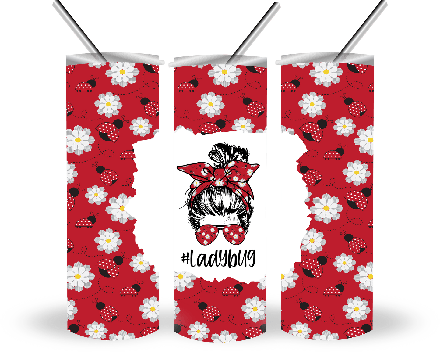 Ready to Ship! Messy Bun Ladybug 20 oz Sublimation Insulated Tumbler - Ladybug Designs, DIY Lifestyle